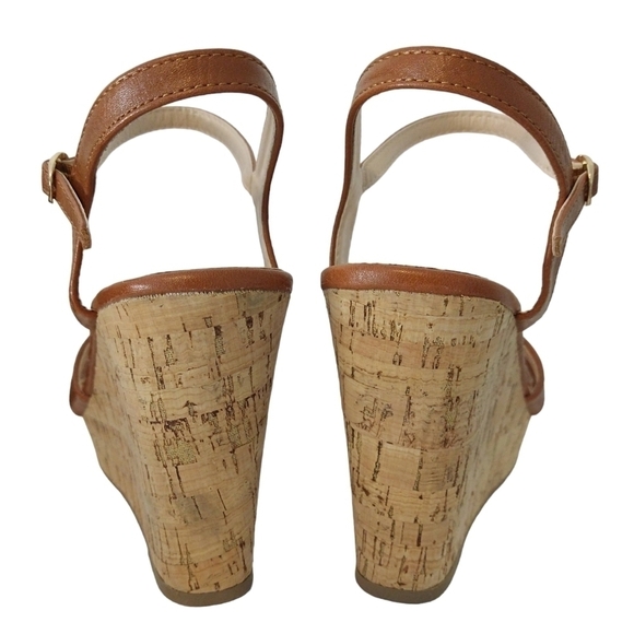 Lulu's Nixie Brown Tan Cork Wedge Platform Sandals Criss Cross Beachy - Picture 6 of 11